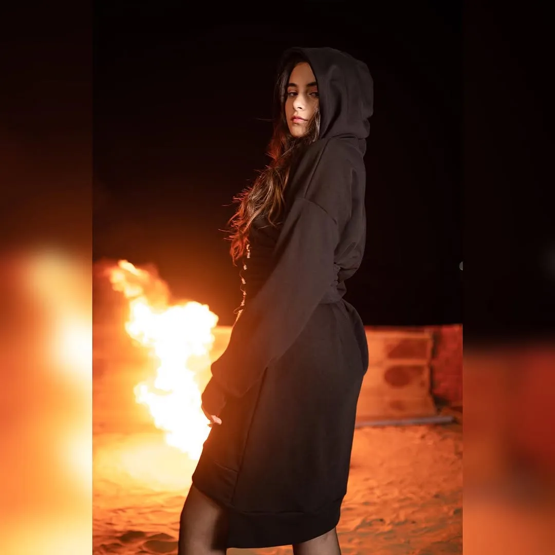 Black Oversized Hoodie Dress