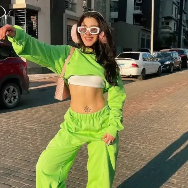 Lime Green Crop Hoodie Tracksuit