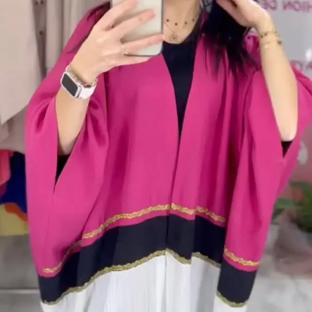 Fuchsia & Black Poncho Cape