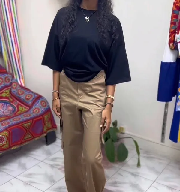 Product Black Top & Beige Cargo Set Image