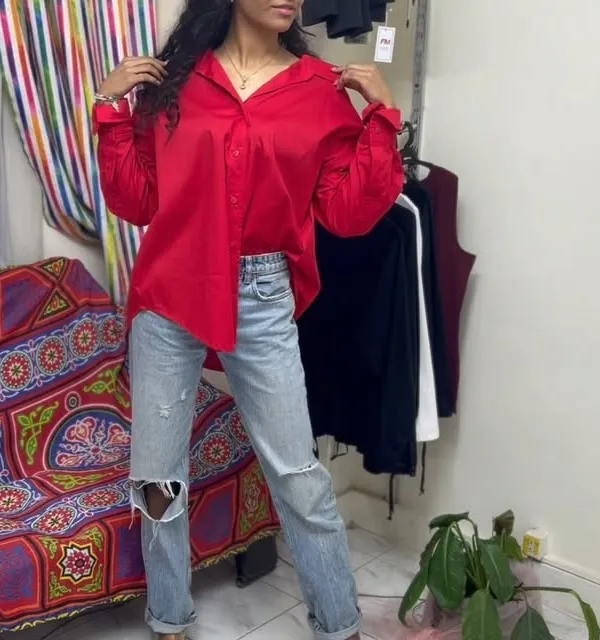 Product Red Oversized Button-Down Shirt Image